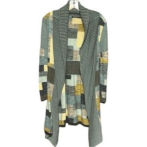 Nic + Zoe Patchwork Cardigan Color-Block Open Drape Front Ribbed Knit Sweater